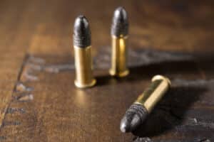 Picture shows .22 caliber bullets on a table.